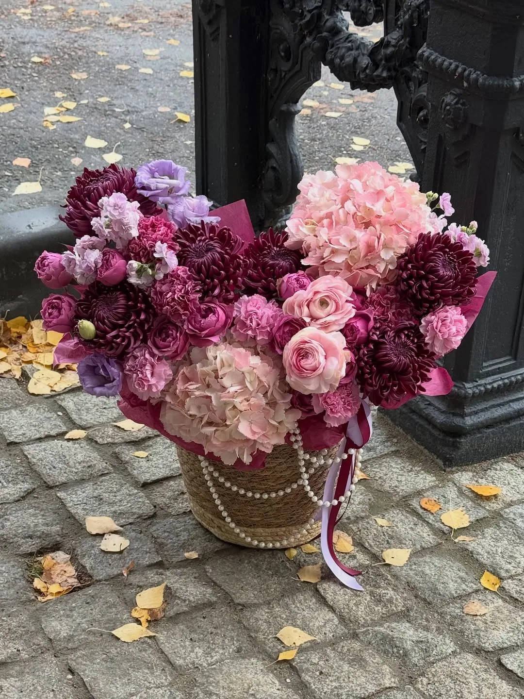 Burgundy and Pink Flower Basket