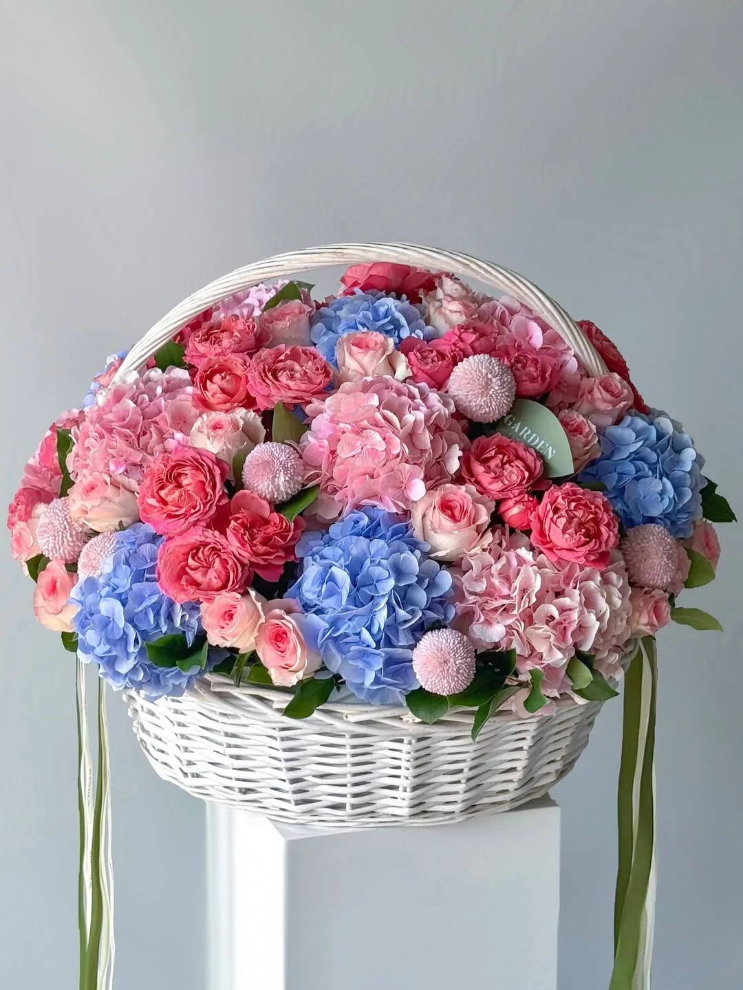 Blue and Pink Flower Basket