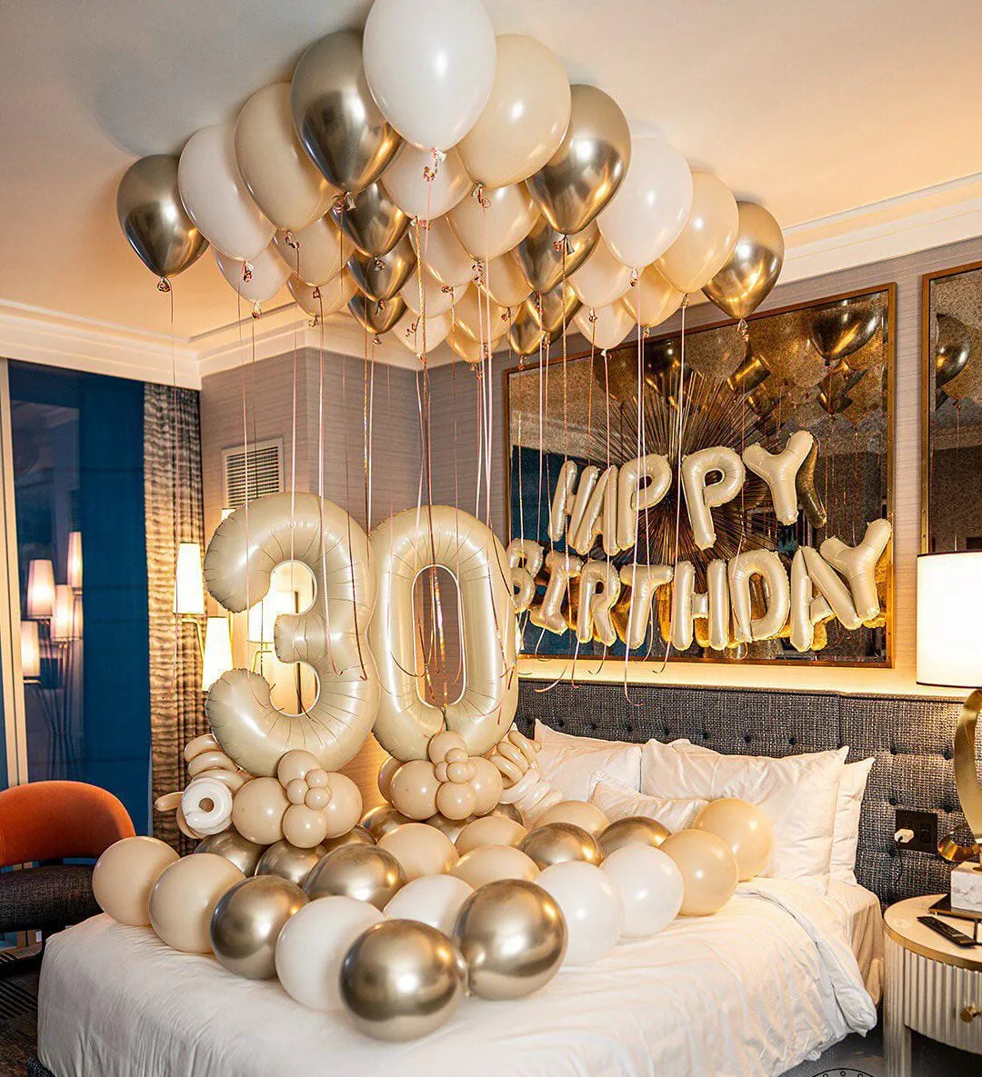 Cream and Gold Birthday Room Decoration
