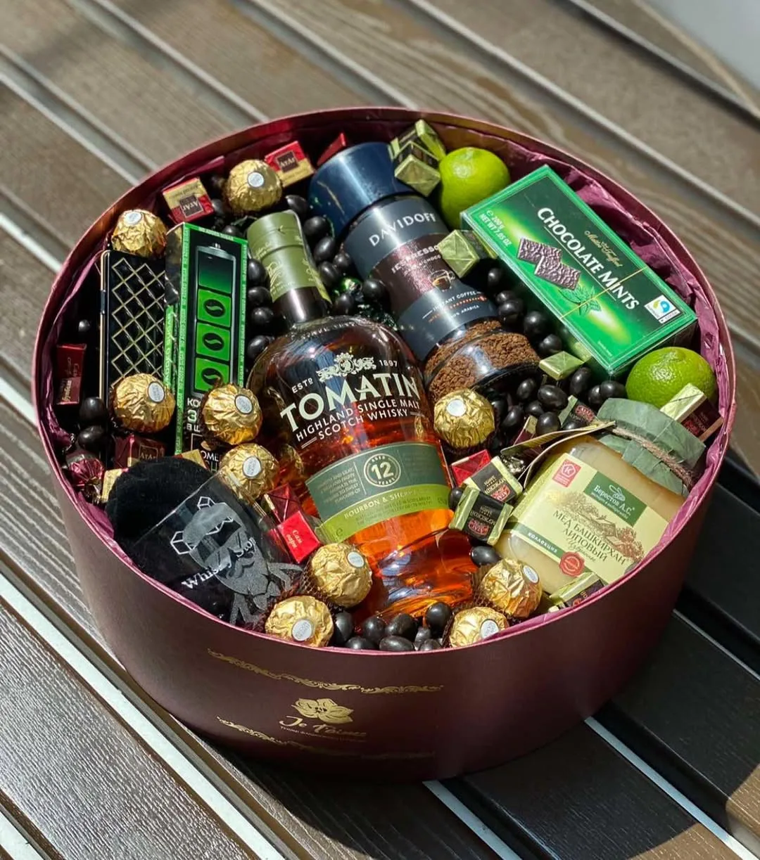 Whisky and Chocolate in a Burgundy Box