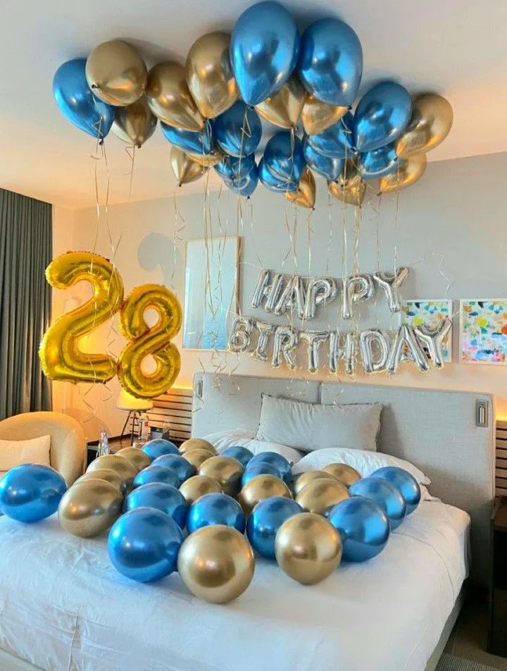 Blue and Gold Birthday Room Decoration