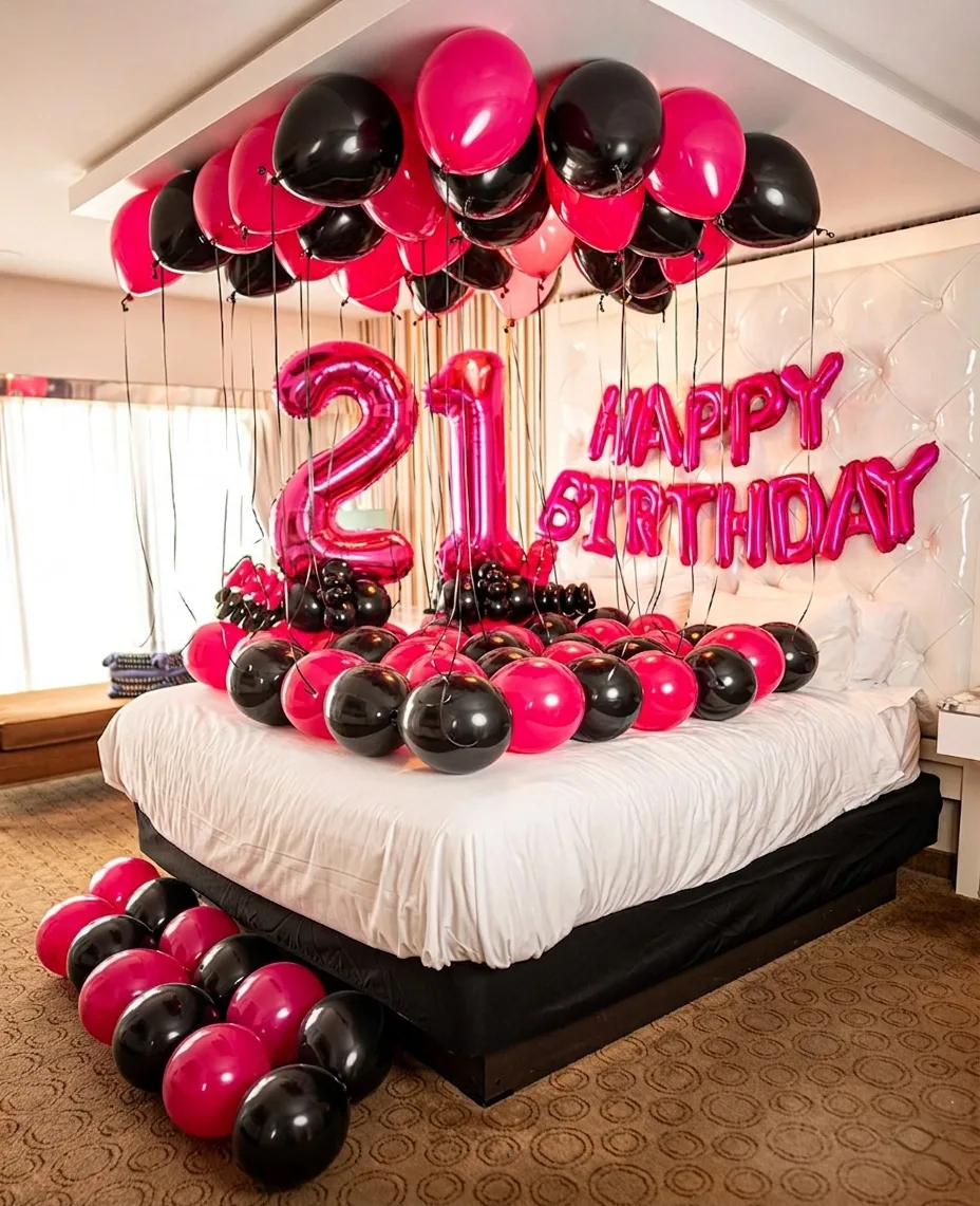 Pink and Black Birthday Room Decoration